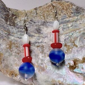 Red White and Blue Beaded Earrings